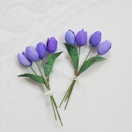 ミニ布花♡チューリップ~花束風＊青紫色♡素材 その他素材 Rie♪hana