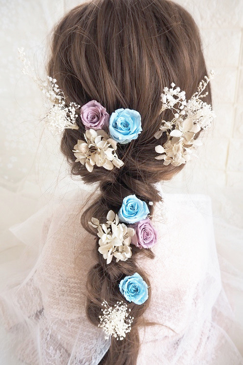プリザーブドフラワーのバラ♡かすみ草のヘッドドレス＊ウエディング＊前撮り＊和婚＊ヘアアクセサリー＊