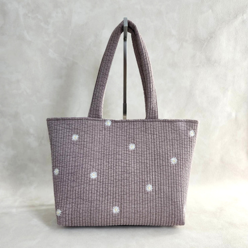マーガレット刺繍 A4 ヌビバッグ ♡ パール イニシャル 丸洗い バイ