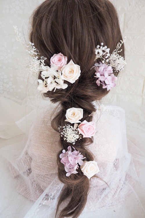 プリザーブドフラワーのバラ♡かすみ草のヘッドドレス＊ウエディング＊前撮り＊和婚＊ヘアアクセサリー＊