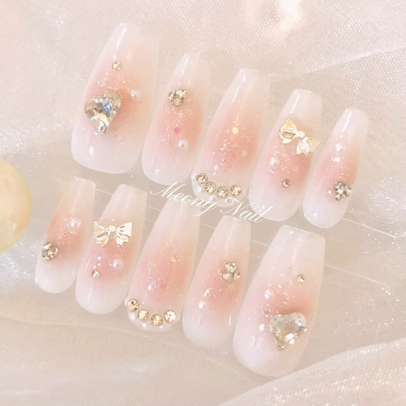 ネイル ネイルチップオーダー ワンホン チークネイル 韓国 ハート リボン ネイル ネイルチップオーダー ワンホン チークネイル 韓国 ハート