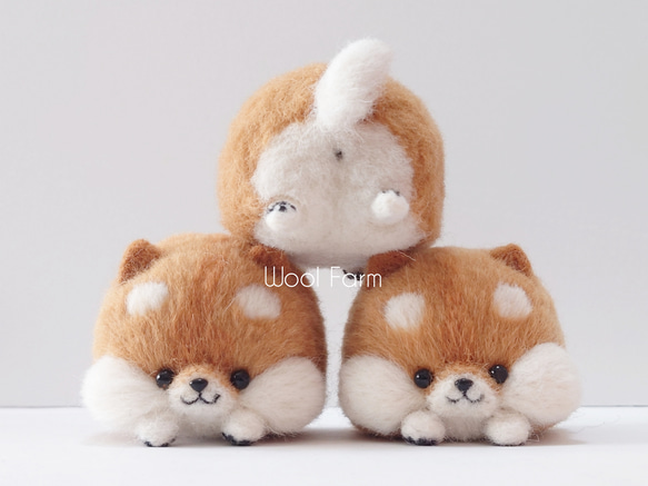 受注制作】コロコロ柴犬(赤・白・黒) ～Wool Farm～ 羊毛フェルト 羊毛