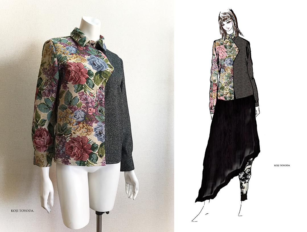 【1点もの・デザイン画付き】ゴブラン織り＆綿系先染めニット生地アシメトリーブラウス（KOJI TOYODA） 9,936円