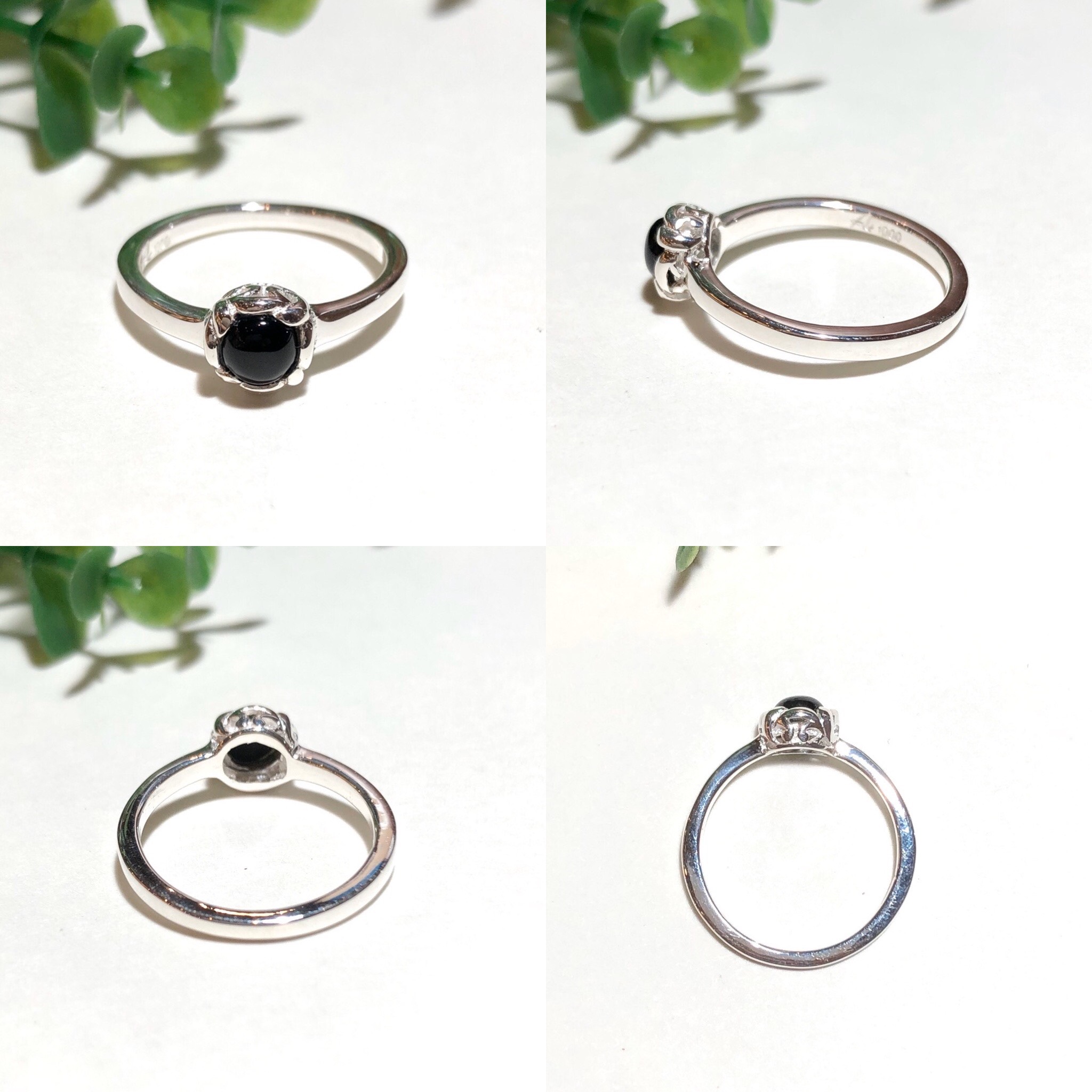 純銀製＊オニキス 唐草枠シンプルリング