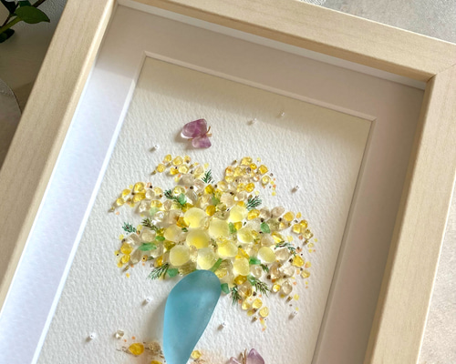 新年のフラワーアレンジ シーグラスアート／天然石／フレーム 新年の