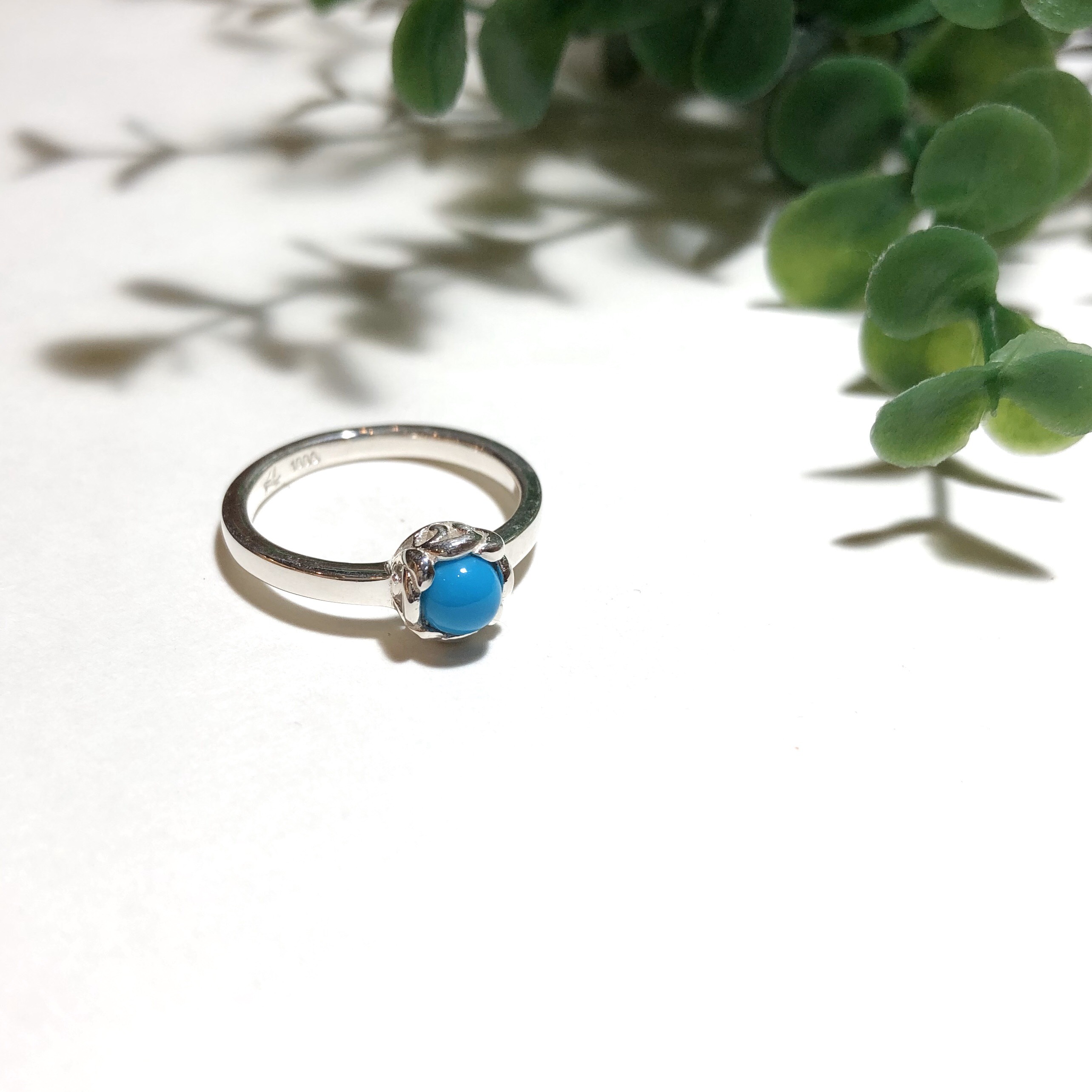 純銀製＊ターコイズ 唐草枠シンプルリング