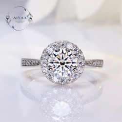 モアサナイト ラウンドヘイロー リング 6.5mm（1ct） 指輪
