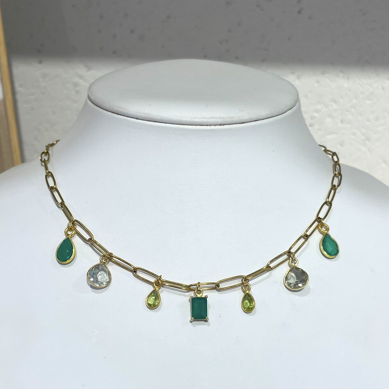 カラーストーンチェーンネックレス（GREEN）