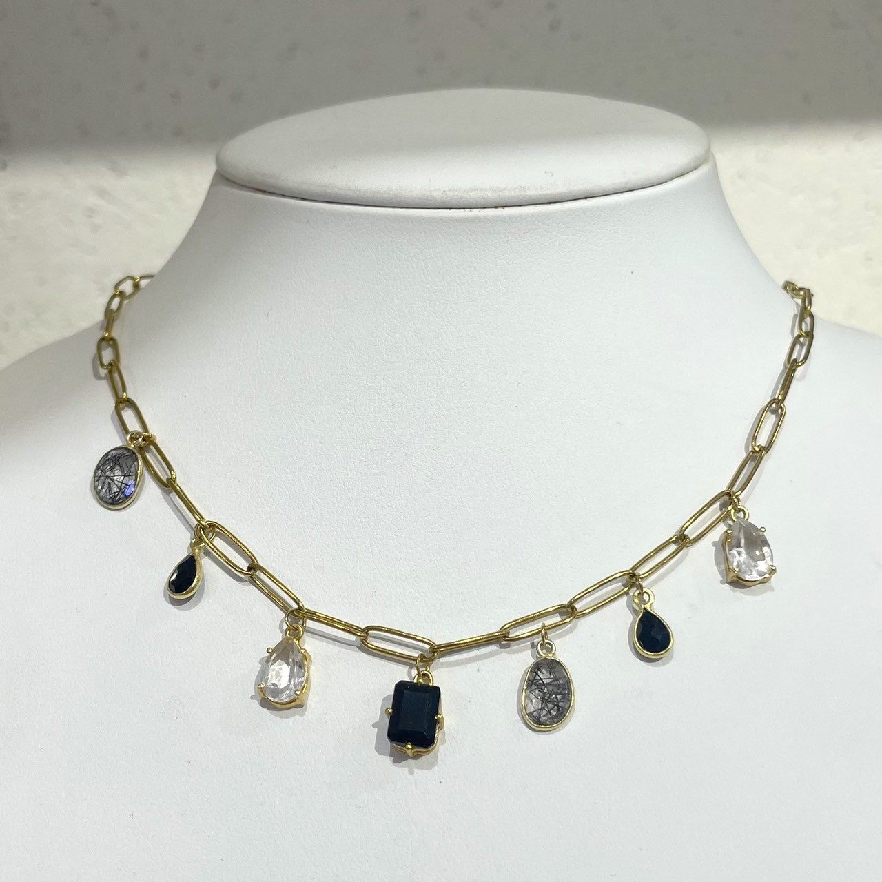 カラーストーンチェーンネックレス（BLACK）