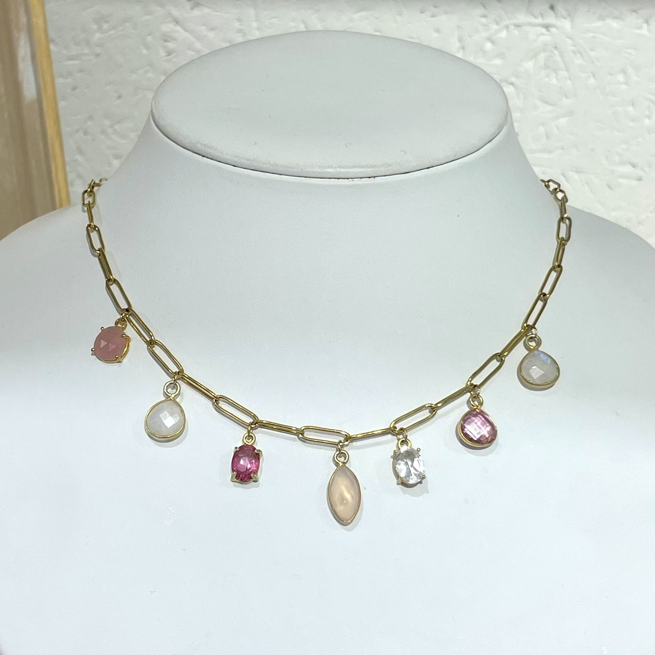 カラーストーンチェーンネックレス（PINK）