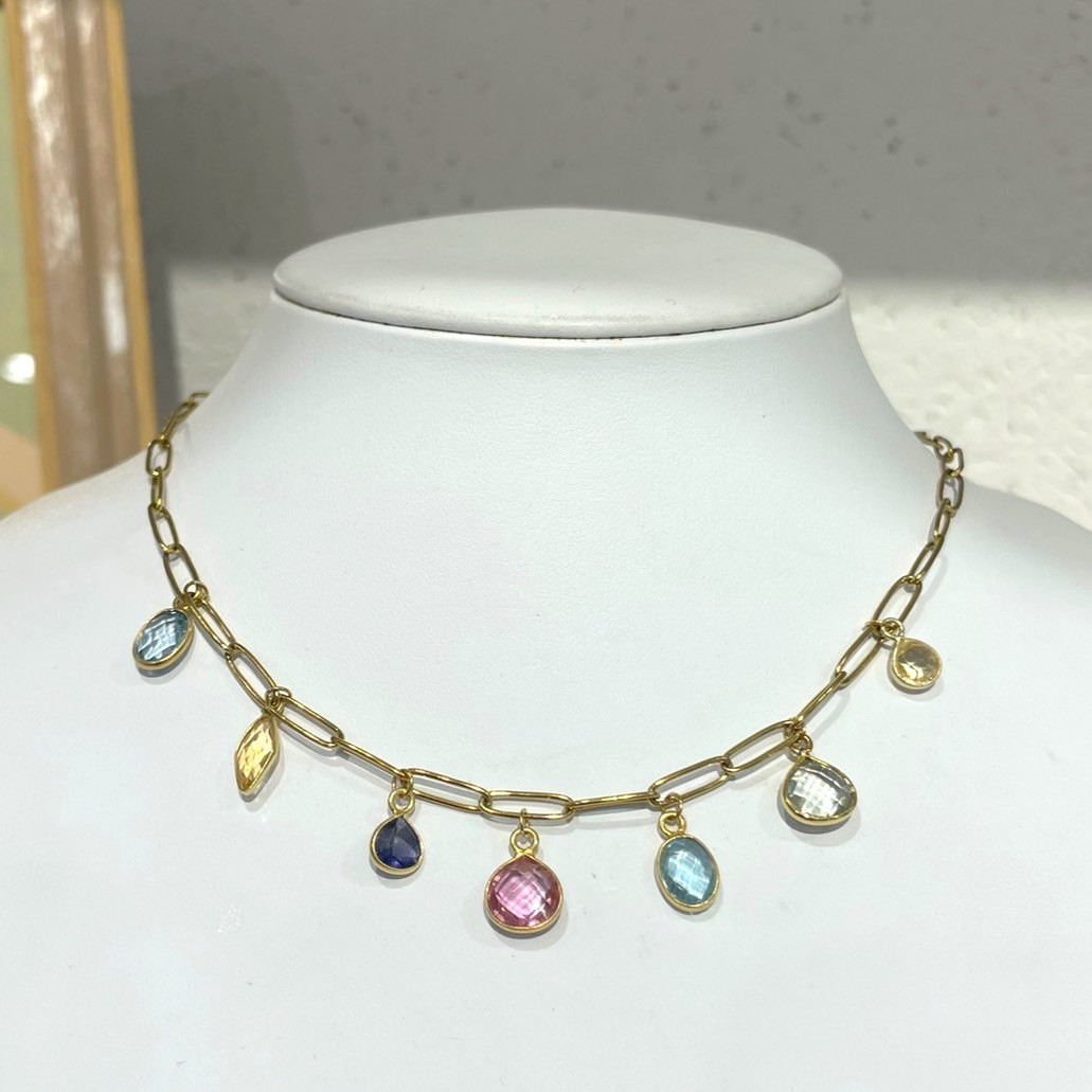 カラーストーンチェーンネックレス（MULTI）
