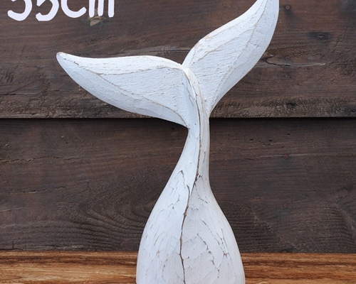 オブジェ ホエールテール 35cm クジラの尻尾 ホワイトウォッシュ