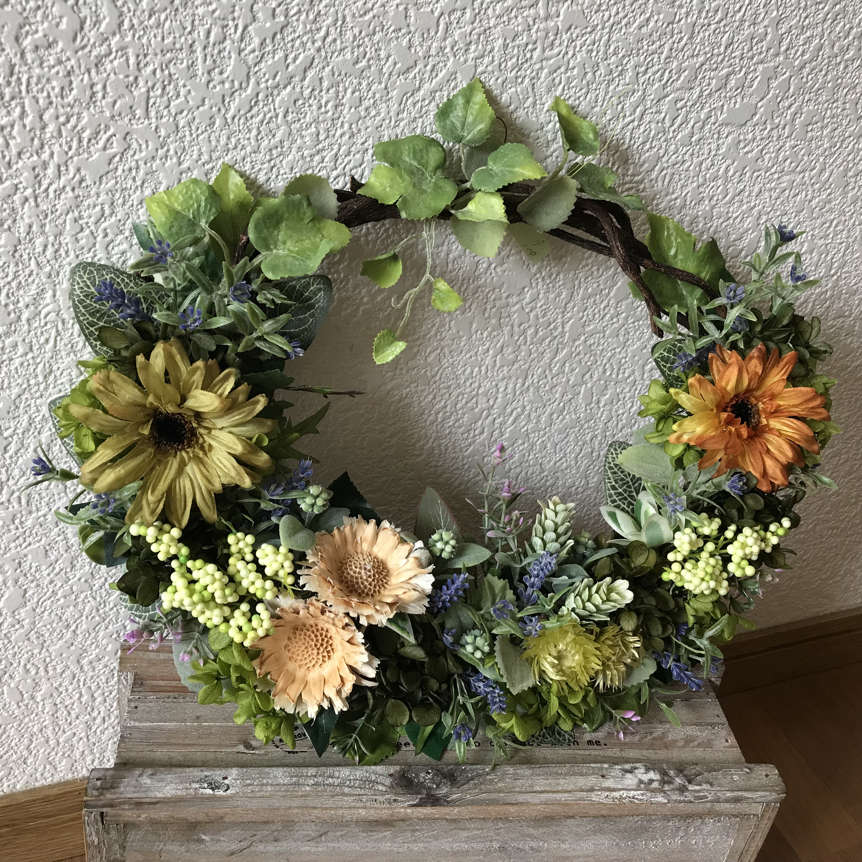 シックでアンティークなグリーンリース 最大：37cm（1点限定＊9800－8800に値下げしました）