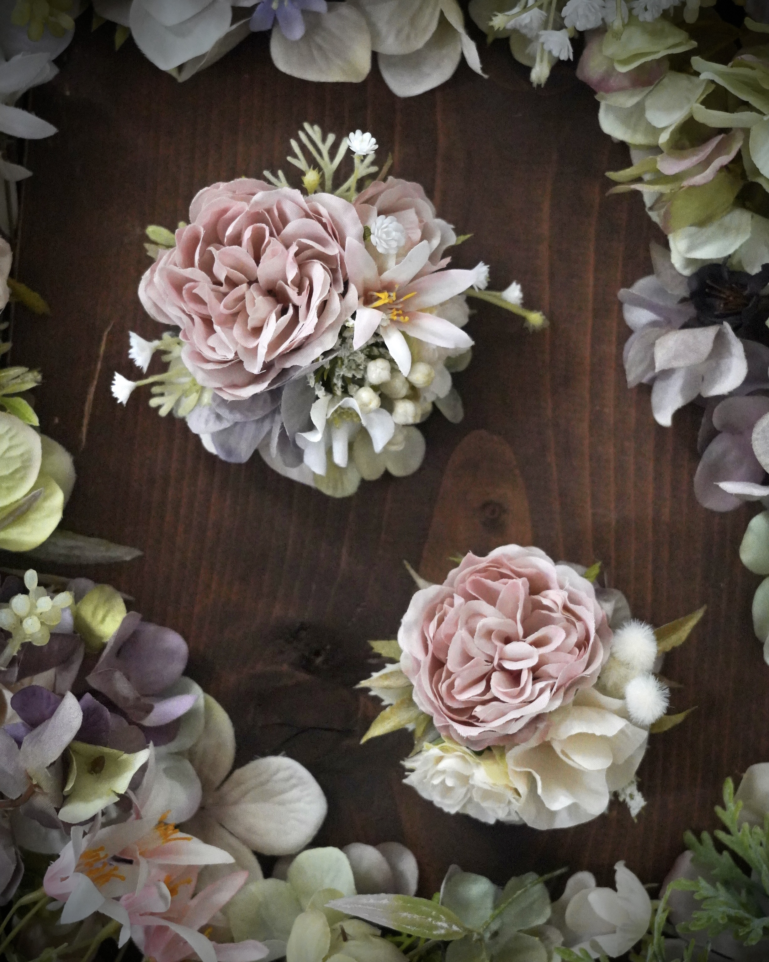 ローズコサージュ 親子セット（8.5cm＆10cm）｜アンティークピンク｜卒業式・入学式