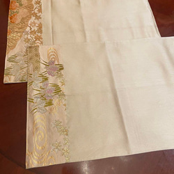 A798高級‼️ひな祭り‼️袋帯テーブルランナー2m32cm 2539豪華刺繍の袋帯リメイク！春色のタッセル付き正絹テーブル