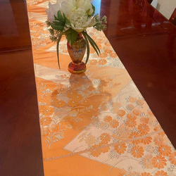 テーブルランナー(高級正絹袋帯リメイク)タッセル付き 豪華刺繍 袋帯で作った正絹テーブルランナー帯リメイク1631