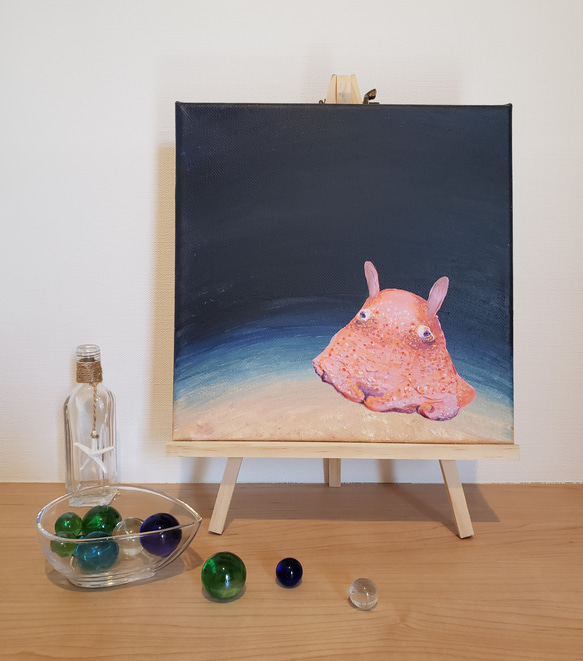 キャンバス原画/テクスチャアート 「深海のメンダコ」 絵画 スキマ工房