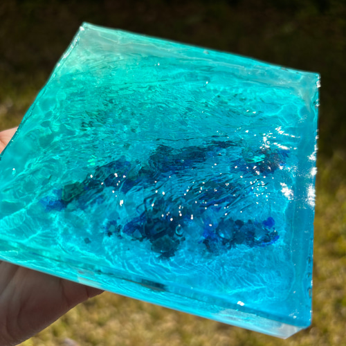 レジン 海アート さざなみ 波紋 砂紋 10×10cm ライト付