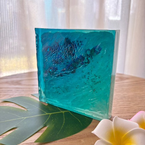 【KazuYuki様】レジン　海アート　砂紋　波紋　B5　ライト付　No.922 サンゴ礁が見える海 レジンアート オーシャンアート 海アート