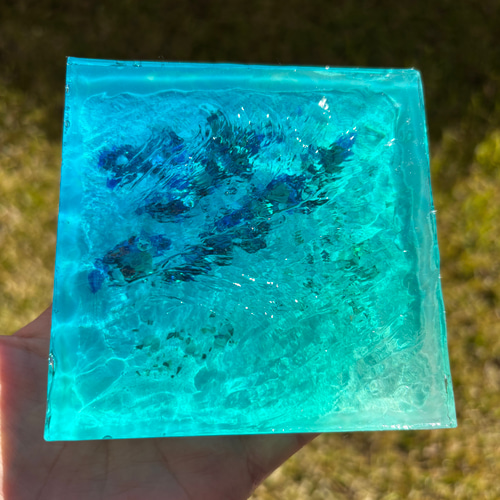 レジン 海アート さざなみ 波紋 砂紋 10×10cm ライト付