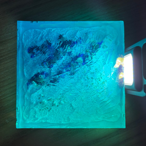 レジン 海アート さざなみ 波紋 砂紋 10×10cm ライト付