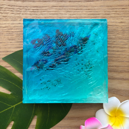 レジン 海アート さざなみ 波紋 砂紋 10×10cm ライト付
