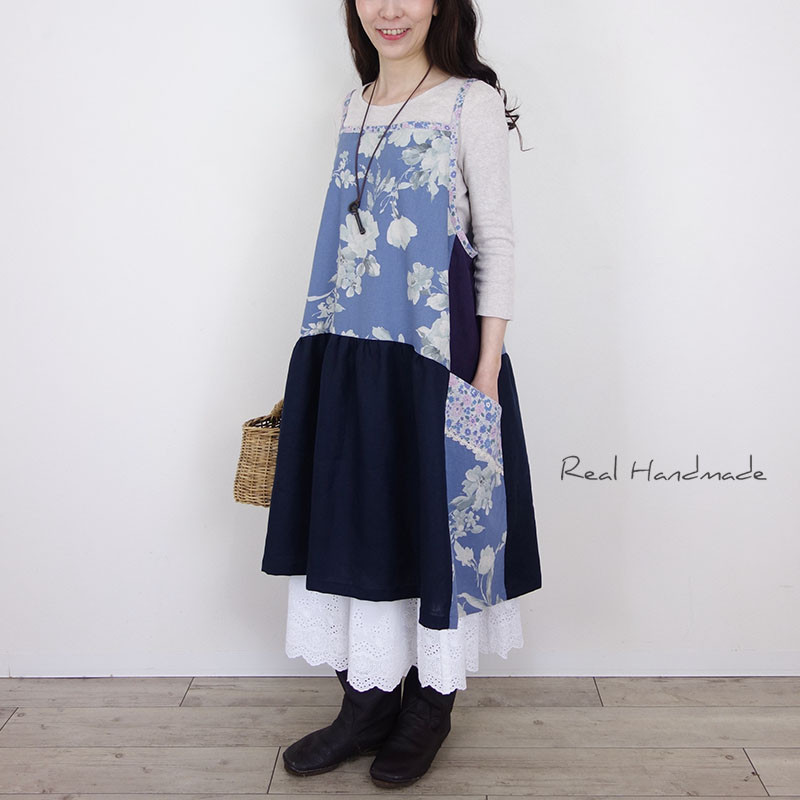 [予約販売] リネンアンティークフラワーネイビーパープルキャミワンピース