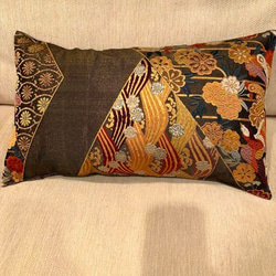 2859豪華刺繍の袋帯リメイク 正絹クッションカバー2枚せット