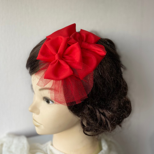 赤 リボン 髪飾り 赤チュール ヘアアクセサリー 七五三 3歳 7歳 透小1