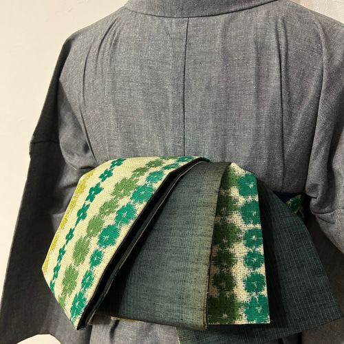 着物反物* 麻の葉とよろけ柄 大人の兵児帯 半幅帯 長尺475cm 和装小物 