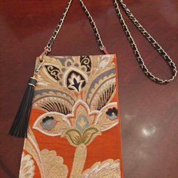 P19 ポケット代わりに！帯から作ったお洒落なスマホショルダー、携帯ポシェット 2枚目の画像