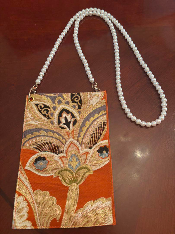 P19 ポケット代わりに！帯から作ったお洒落なスマホショルダー、携帯ポシェット 1枚目の画像