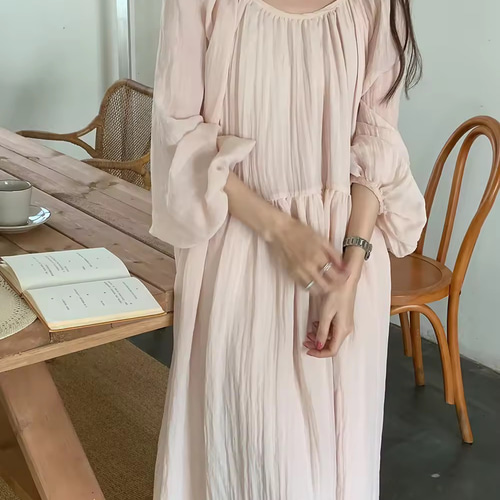 ナチュラル美人ワンピース♡淡い桜ピンクベージュふんわりワンピース