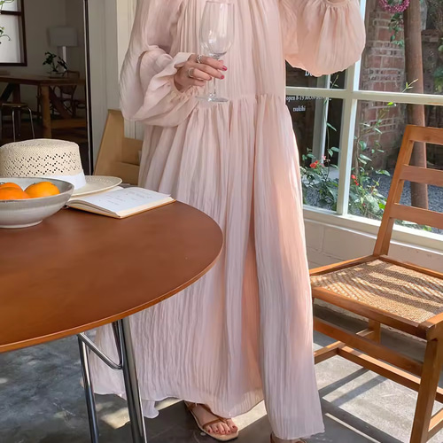 ナチュラル美人ワンピース♡淡い桜ピンクベージュふんわりワンピース