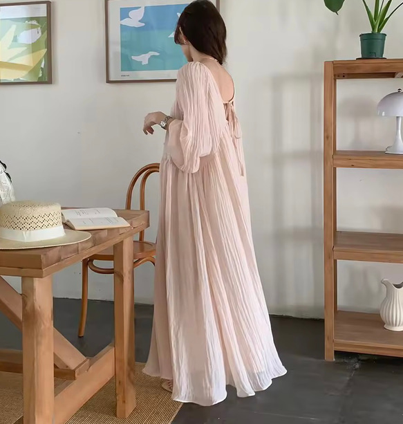 ナチュラル美人ワンピース♡淡い桜ピンクベージュふんわりワンピース