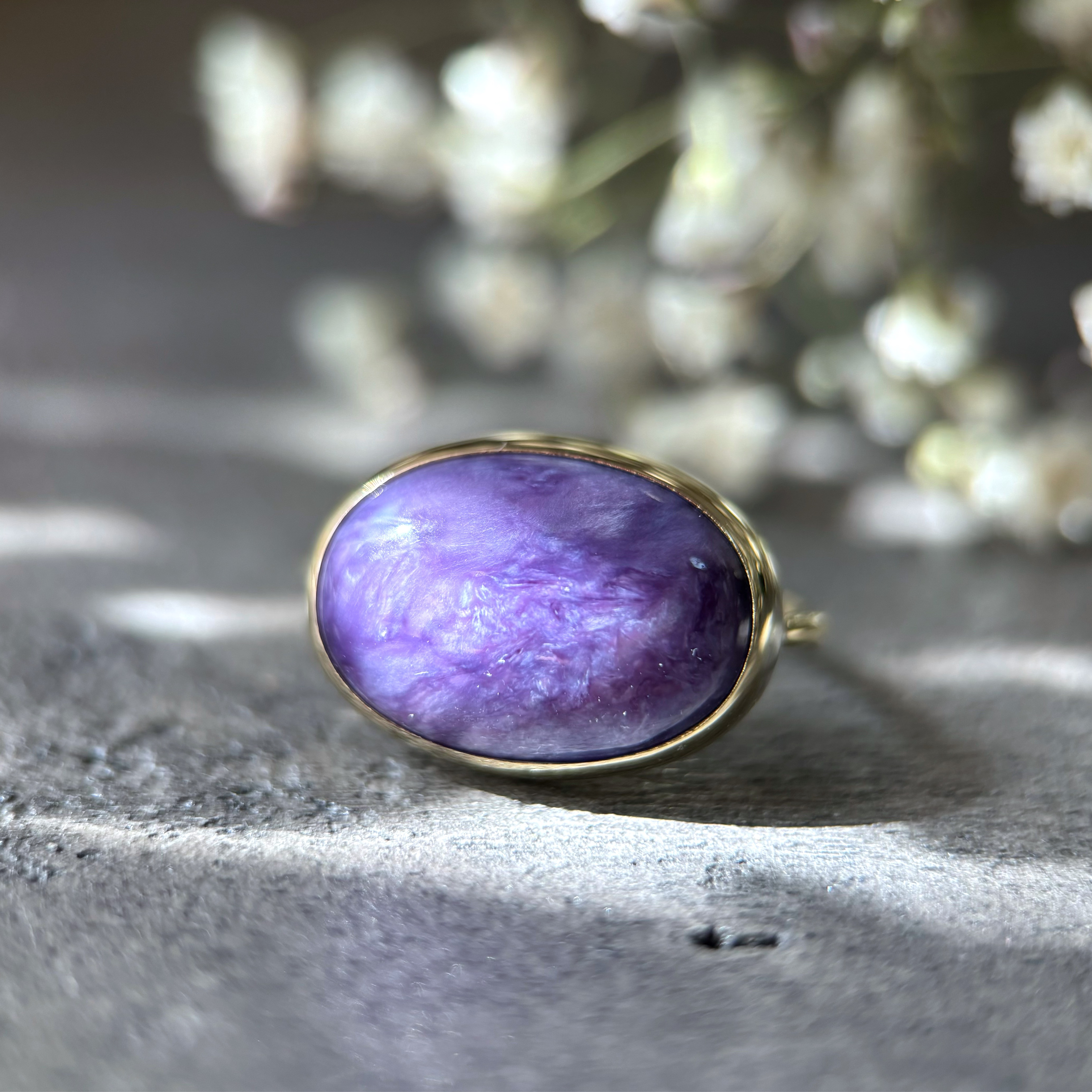 【受注製作】世界三大ヒーリングストーン ＊ 大粒 チャロアイトのリング（真鍮・silver950）