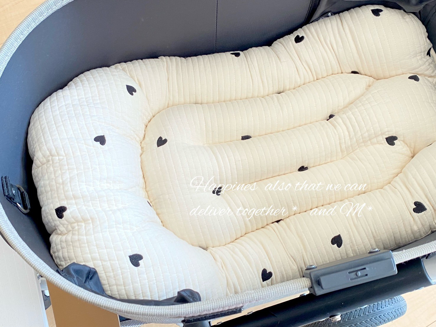 ✨基本サイズより調整無料✨韓国生地　ハート刺繍　アイボリー　カート用クッション　カートクッション　エアバギー 4,410円