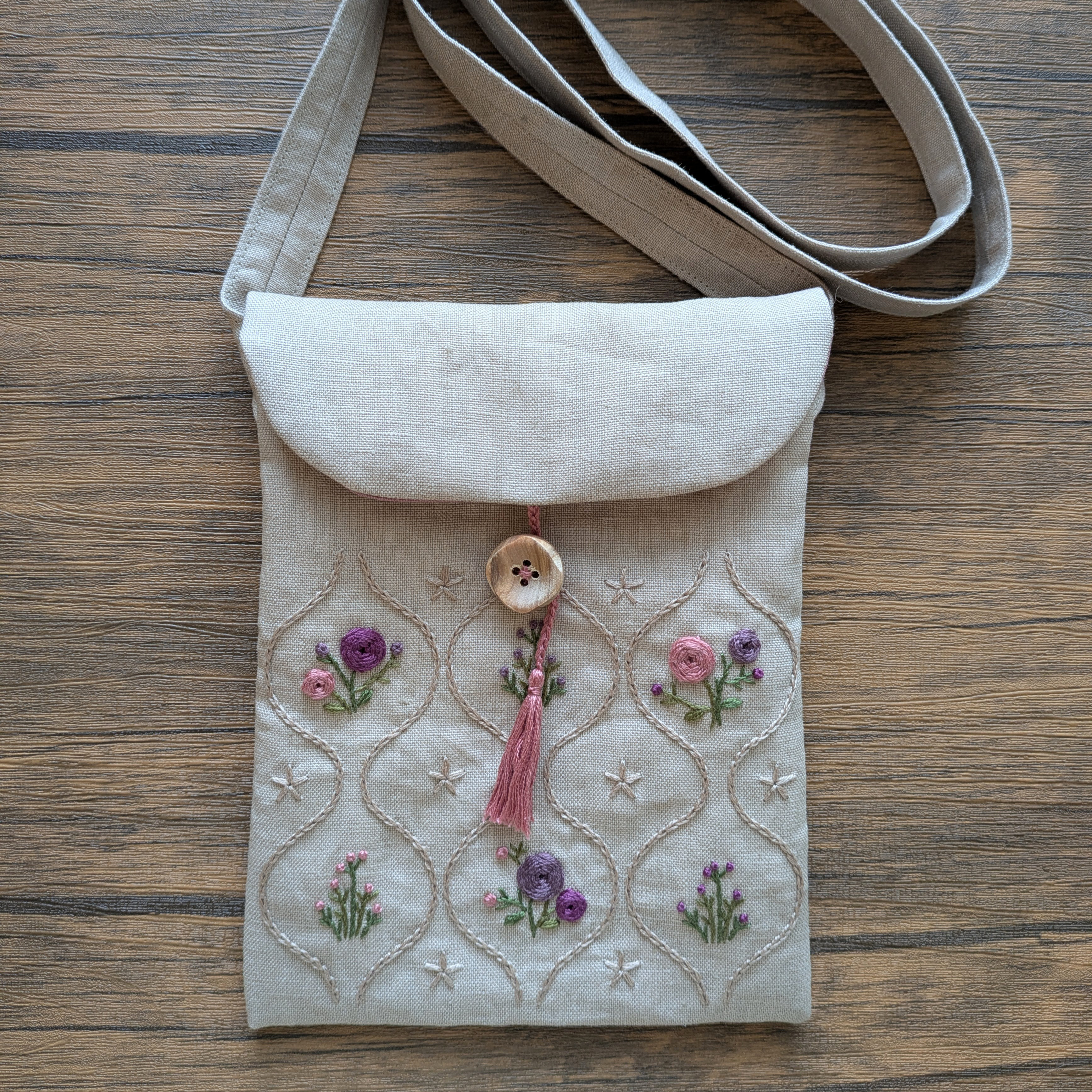 刺繡のミニサコッシュ　ノスタルジー小花　(H2509)