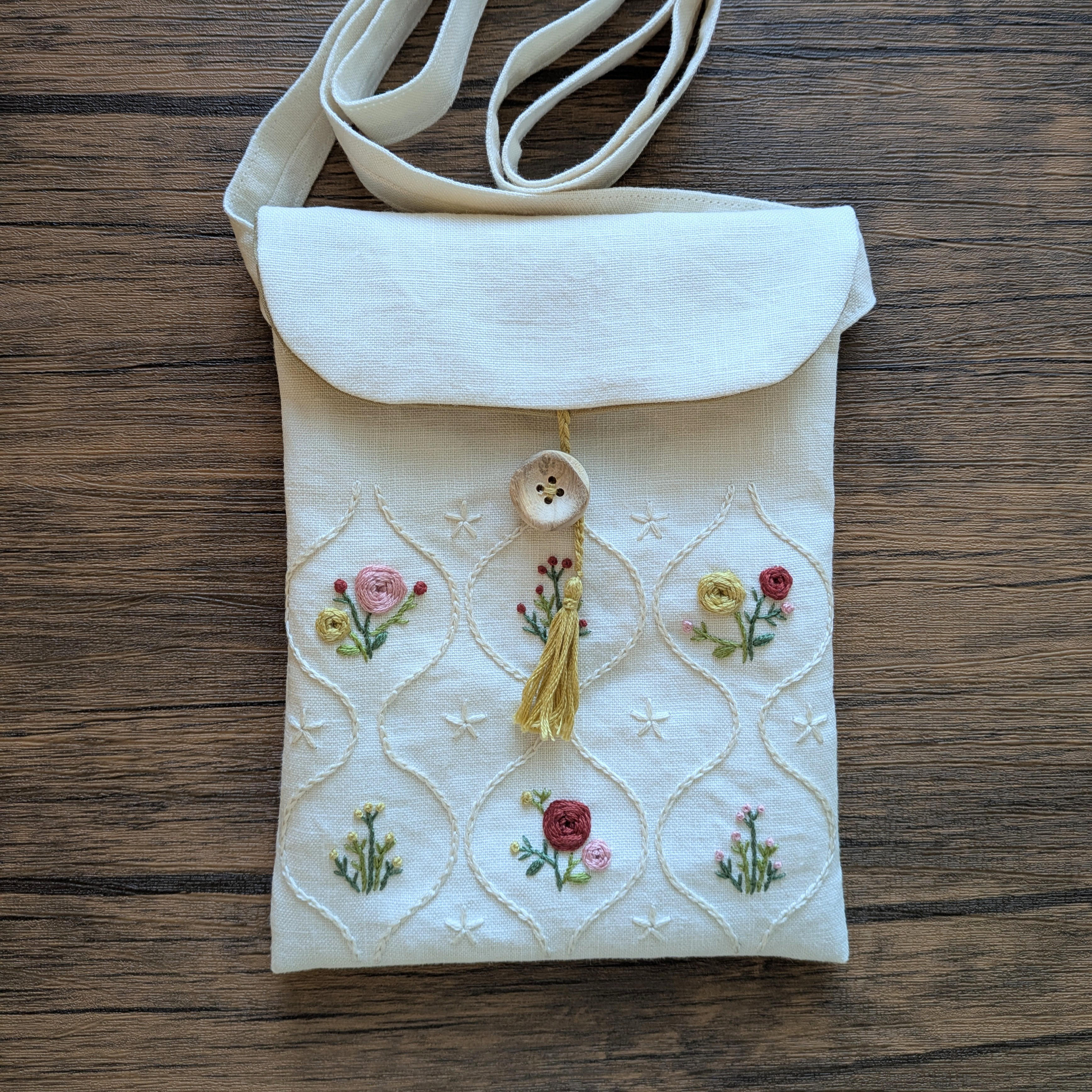 刺繡のミニサコッシュ　ノスタルジー小花　(H2506)