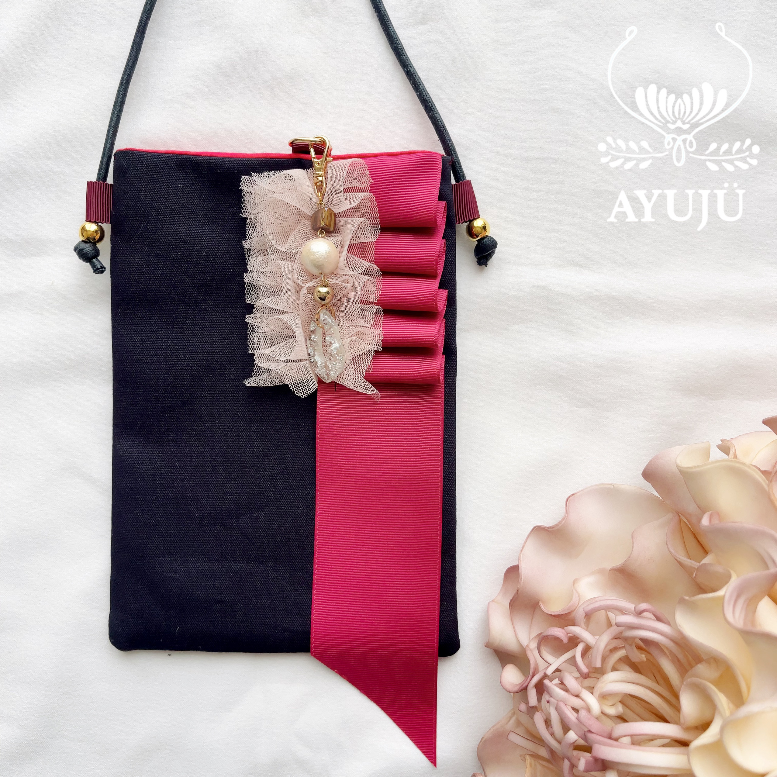 Accessory  Sacoche  ブラック×ローズピンクグログラン