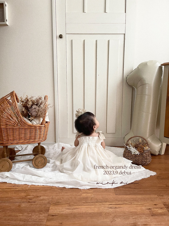 french organdy dress / オーガンジードレス《100日祝・お誕生日・バースデー・七五三》 2枚目の画像
