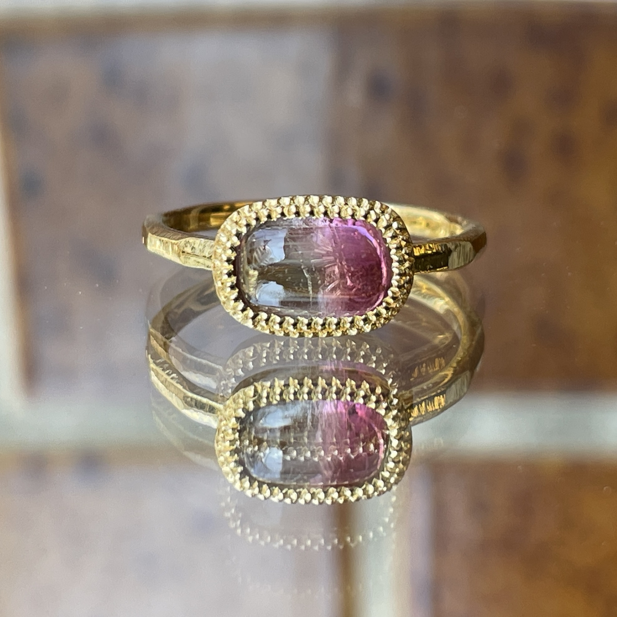 バイカラートルマリン　クッションカボション　2段ミル　シルバーSV925リング