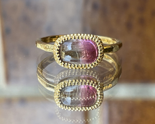 トルマリン指用 バイカラートルマリン クッションカボション 2段ミル シルバーSV925