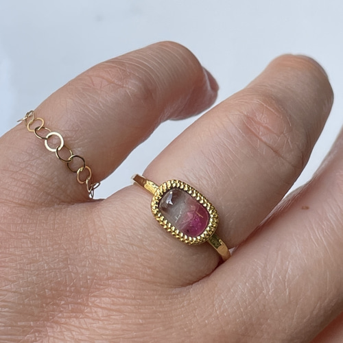 バイカラートルマリン クッションカボション 2段ミル シルバーSV925