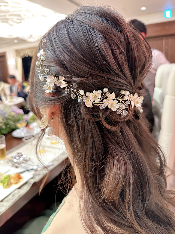 フラワーベアリングドレス定価14700円 結婚式 髪飾り ウェディングドレス プリザーブドフラワー メタル