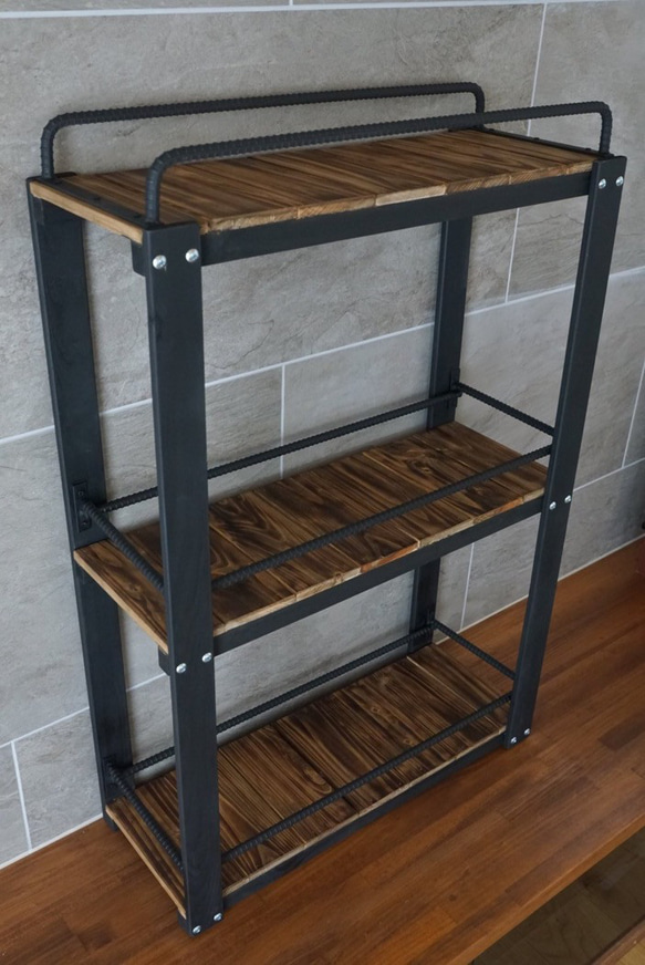 宮崎の桧香る　ウイスキーラック アイアン×木製 ボトルラック グラススタンド 酒棚 バーインテリア おしゃれ 男前雑貨 4枚目の画像