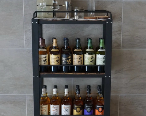 ウイスキーラック　棚　鉄×木製アイアンラック／おうちバー・ボトル棚・酒棚 111 ウイスキーラック 棚 鉄×木製アイアンラック／おうちバー・ボトル棚