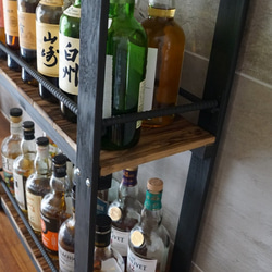 宮崎の桧香る　ウイスキーラック アイアン×木製 ボトルラック グラススタンド 酒棚 バーインテリア おしゃれ 男前雑貨 9枚目の画像