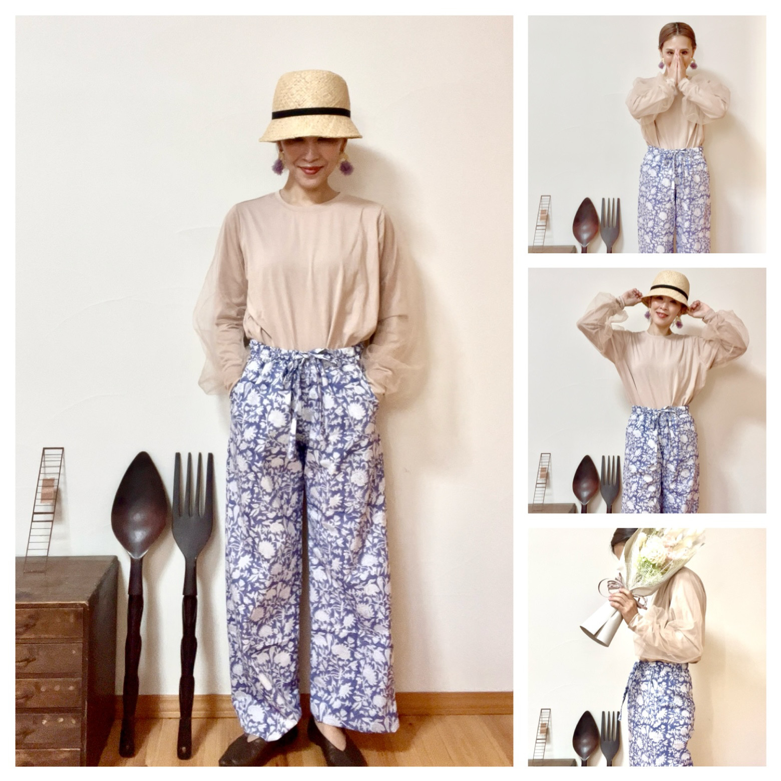 ハンドブロックプリント　パンツ