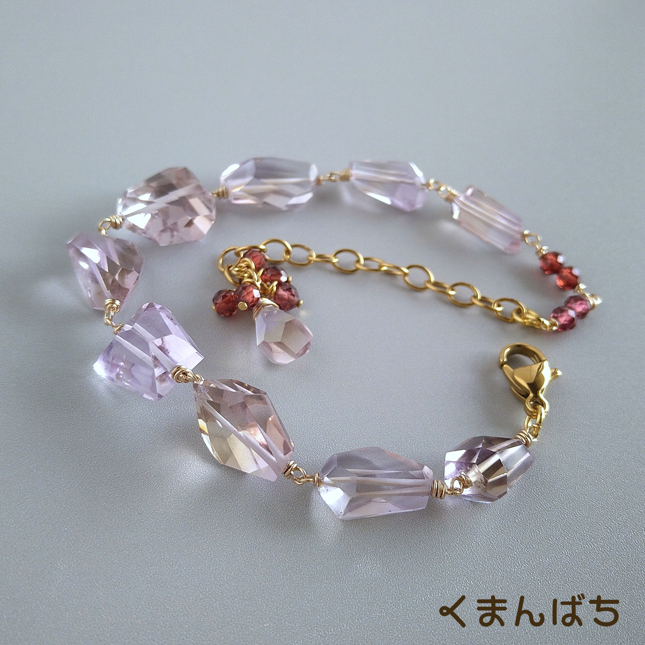 《14kgf×sus316》春色アメトリン×ガーネット♡大ぶりブレスレット♡1476